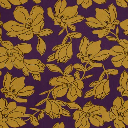 Viscose paars met kakigroene bloemen